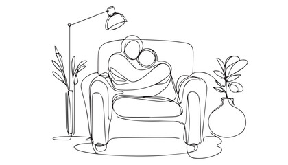 Continuous one single minimal line drawing armchair