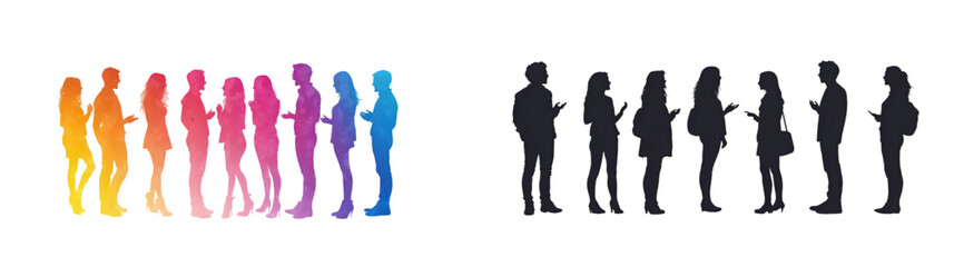 entourage silhouettes of peoples chatting excitedly isolated on a transparent background