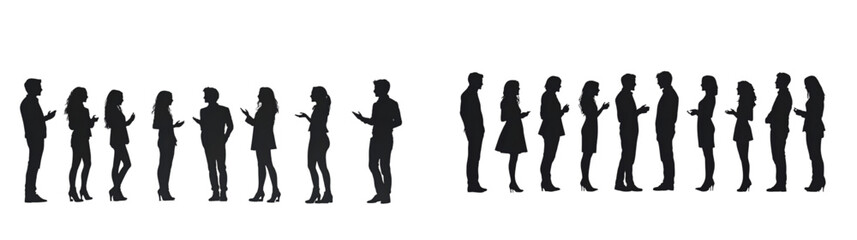 entourage silhouettes of peoples chatting excitedly isolated on a transparent background
