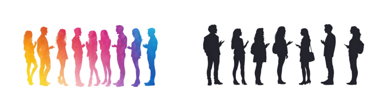 entourage silhouettes of peoples chatting excitedly isolated on a transparent background