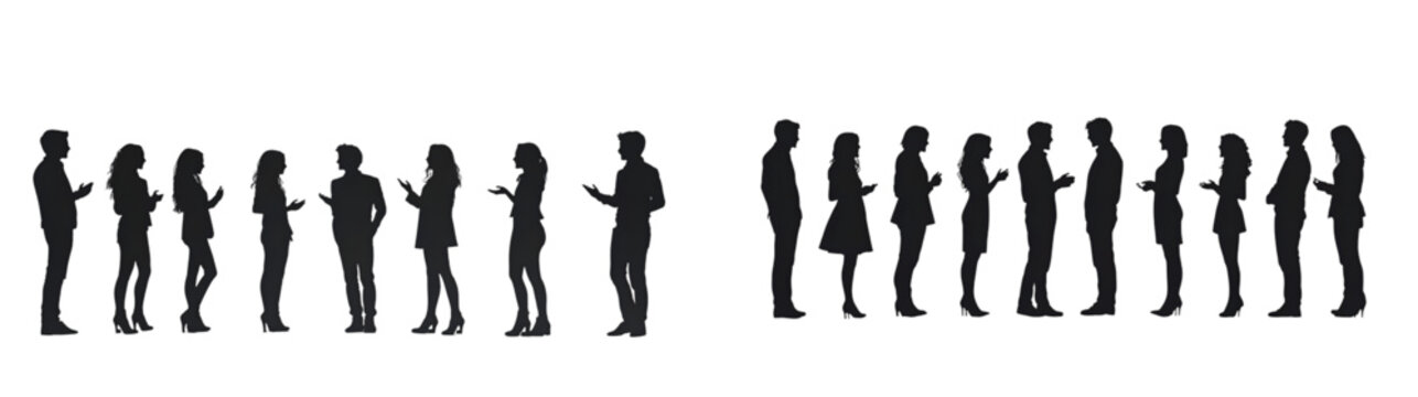 entourage silhouettes of peoples chatting excitedly isolated on a transparent background