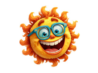 Fototapeta premium Happy sun character wearing glasses smiling brightly, Isolated On White, Transparent Background, Png