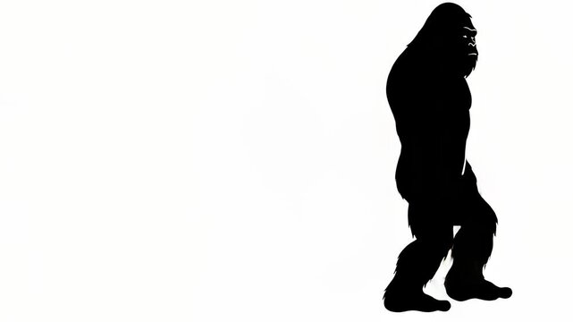Black Silhouette of Large Hairy Creature Walking Against White Background