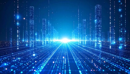 Futuristic digital city with glowing lines