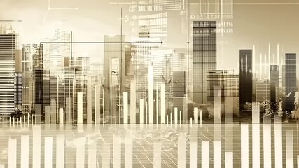 Financial Skyline: An abstract financial data chart against a cityscape backdrop - Powered by Adobe