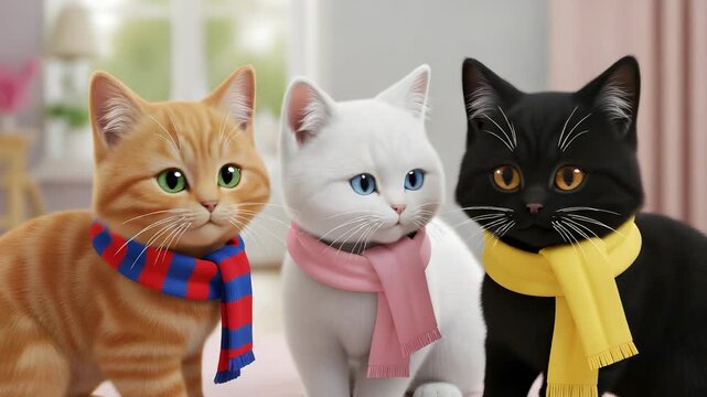 Charming Kittens in Scarves Orange Tabby White and Black Indoor Portrait