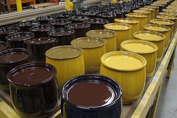 Row of colorful glazed ceramic planters