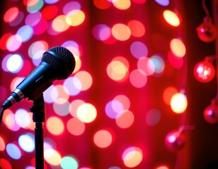 Obraz premium Black Microphone Stand with Vibrant Background Lights