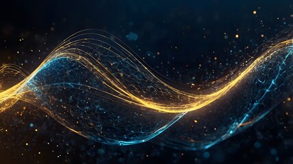 Abstract wave of light particles with blue and gold colors