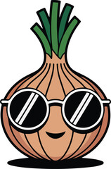 A cartoon onion wearing cool sunglasses transparent png vector