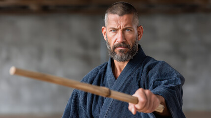 dynamic portrait of kendo fighter exuding determination and strength in their expression