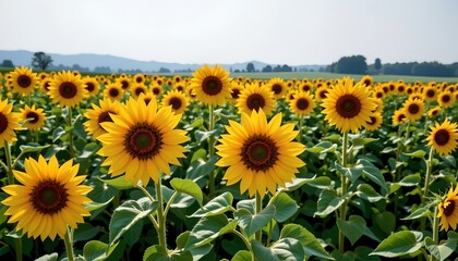 Vibrant Sunflower Field with Copy Space Below