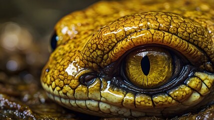 Fototapeta premium Close-up of a reptilian eye showcasing intricate textures and vibrant colors