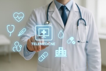 Healthcare provider operating digital health interface, secure, efficient, and modern approach to health information management. medical app, healthcare system, secure data, and doctor office.