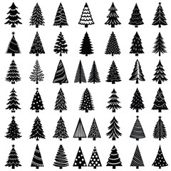 Obraz premium Collection of Christmas Tree Silhouettes for Holiday Season Festive Decor and Design Projects a Variety of Different Shapes