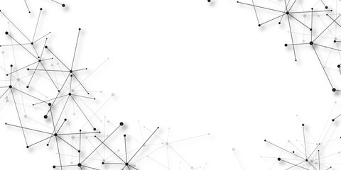 Abstract geometric background with connecting dots and lines with low poly triangle shapes. Polygonal Mesh Background Vector design digital technology concept Global network connection data structure.