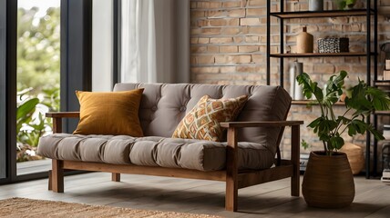 Cozy indoor seating arrangement with soft cushions and natural decor