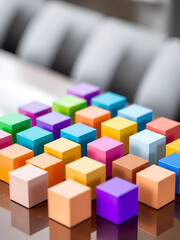 Obraz premium Group of colorful cubes on table depicting real-time cross-sector capital diffusion in visualizer concept