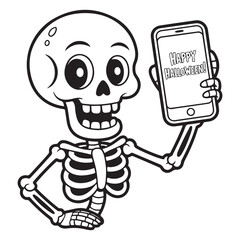 Skeleton taking halloween selfie with phone illustration