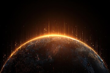A digital Earth, glowing with orange light