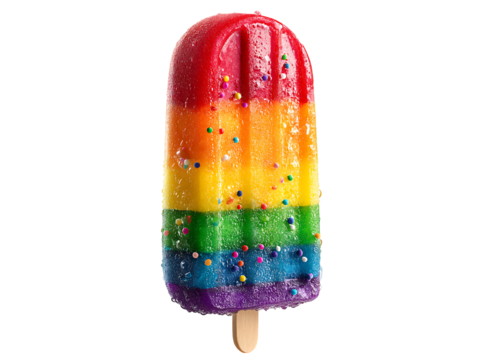 Rainbow popsicle summer treat sweet frozen dessert, Isolated On White, Transparent Background, Png - Powered by Adobe