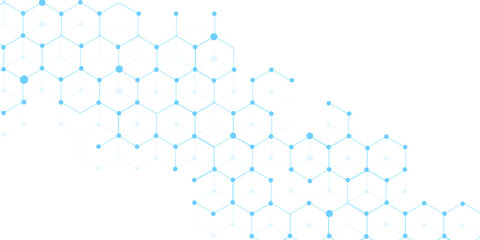 Science network pattern blue Hexagonal abstract background. Big Data Visualization structure elements . Health care and science medical pattern innovation. Template design with concept Dots and lines.