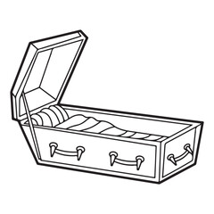 Illustration of an open coffin with a white interior lining