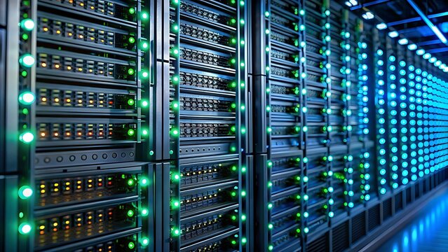 Server Racks with Green LED Lights