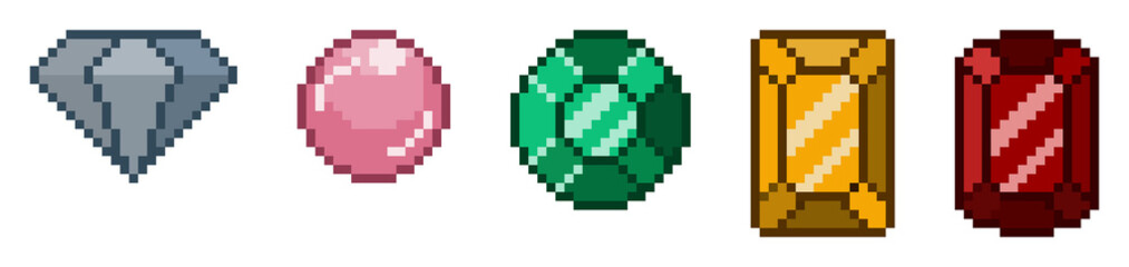 set of gem pixel icons