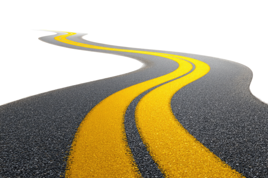 Winding asphalt road with yellow lines