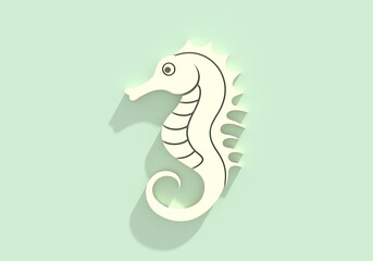 Silhouette of a seahorse. The silhouette captures the distinctive profile of the seahorse. Seafood shop emblem. Restaurant menu, fish market banner design template. Fresh seafood product. 3D render