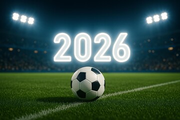 Exciting 2026 Soccer Tournament Countdown with Illuminated Sports Stadium