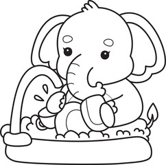 
Cute Elephant icon. Funny baby Elephant animal series stock illustration. Life of fluffy Elephant designs.
Coloring pages of Funny baby Elephant.
