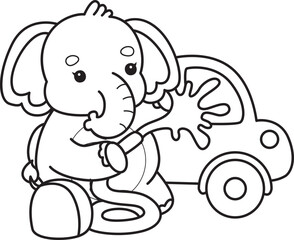Cute Elephant icon. Funny baby Elephant animal series stock illustration. Life of fluffy Elephant designs. Coloring pages of Funny baby Elephant.