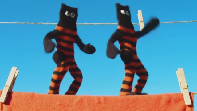 Levity and Laughter Striped Socks Dancing on a Clothesline