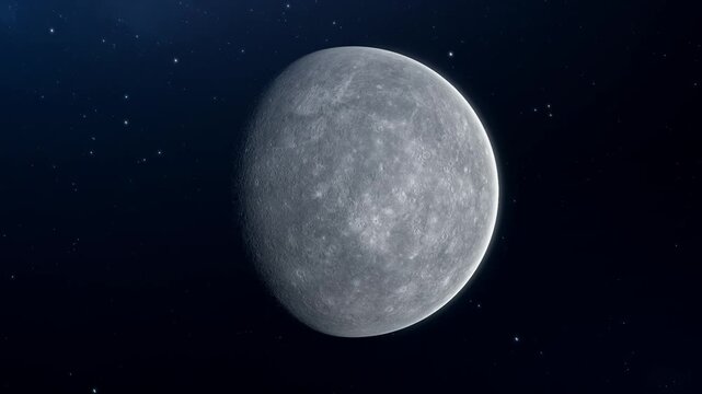 Mercury Planet of Solar system slowly rotating with starfield in the Space