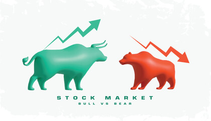 3d bull vs bear stock market volatility background