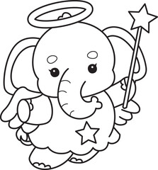 Cute Elephant icon. Funny baby Elephant animal series stock illustration. Life of fluffy Elephant designs. Coloring pages of Funny baby Elephant.