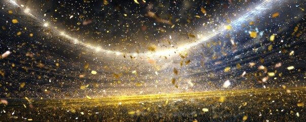 Gold confetti fills a stadium