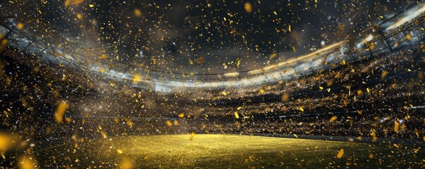 A stadium filled with golden confetti