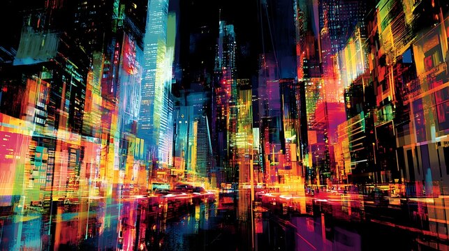 vibrant metropolis with kaleidoscope of city lights for urban exploration night ambience visual spectacle architectural rhythm and modern city life expression concept.