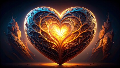 Heart-shaped, ornate structure, glowing center
