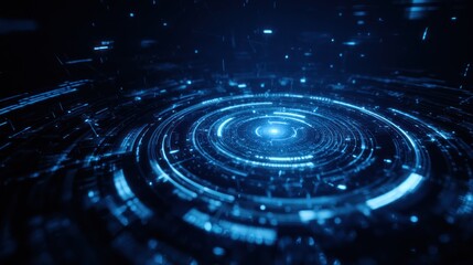 Obraz premium Concentric blue circles emanate upward, creating a depth, futuristic appearance