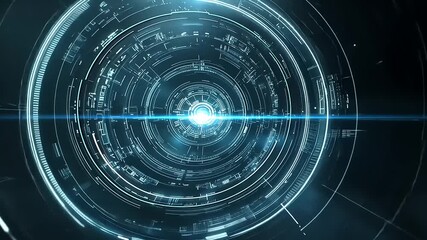 Futuristic Circular Hud Interface with Data Stream Visualization and Geometric Patterns - Powered by Adobe