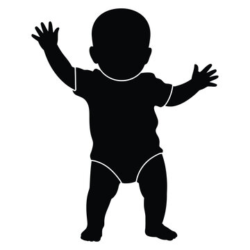Cute Baby Silhouette Vector Illustration, Standing Infant Minimalist Black Design.