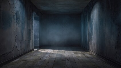 Empty, dimly lit, decaying room