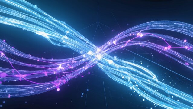 Abstract glowing double helix strand of DNA composed of bright blue and purple light threads, futuristic biotechnology, genetics, innovation in science, molecular research, digital medical progress. - Powered by Adobe