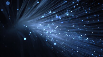 Naklejka premium Luminous strands radiate from a central point in dark blue and light turquoise