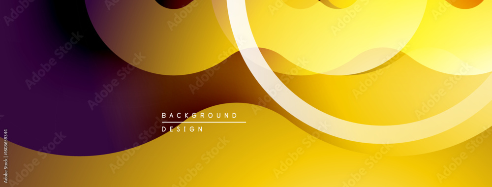 Poster abstract background features layered shapes, gradients. yellows, purples blend creating dynamic visu