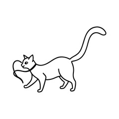 Obraz premium Christmas line art of a playful cat with holiday ribbon Vector illustration